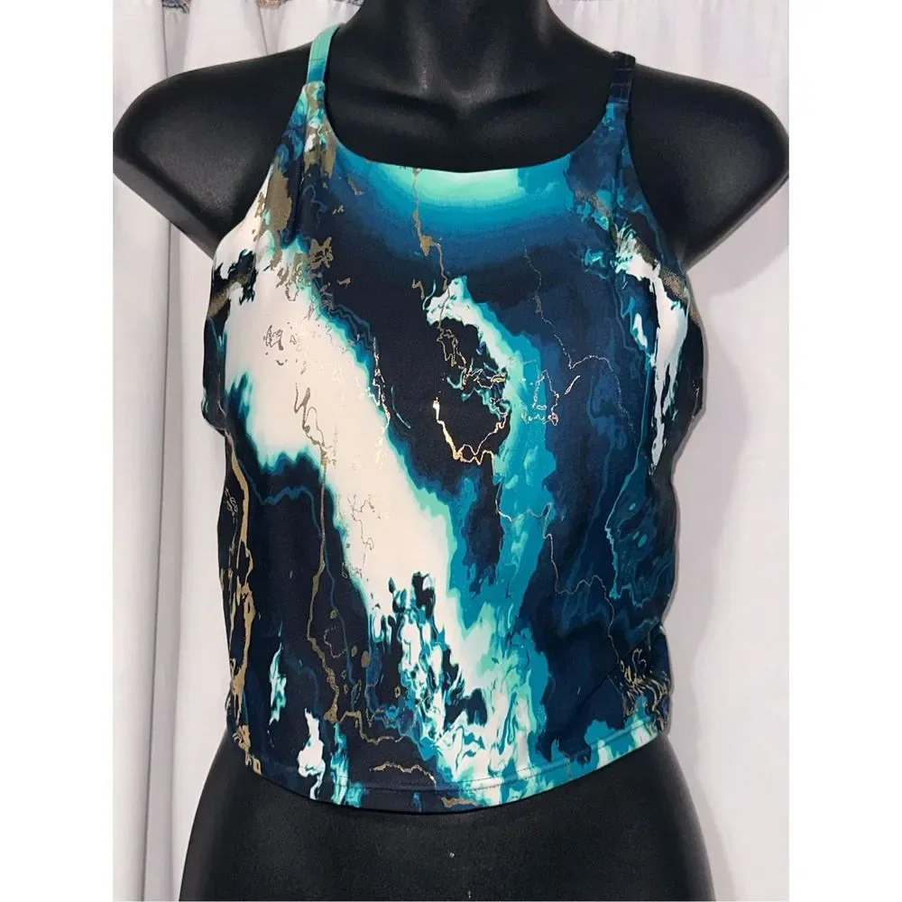 Beautiful Old Navy Light Support PowerSoft Longline built in Sports Bra blue col